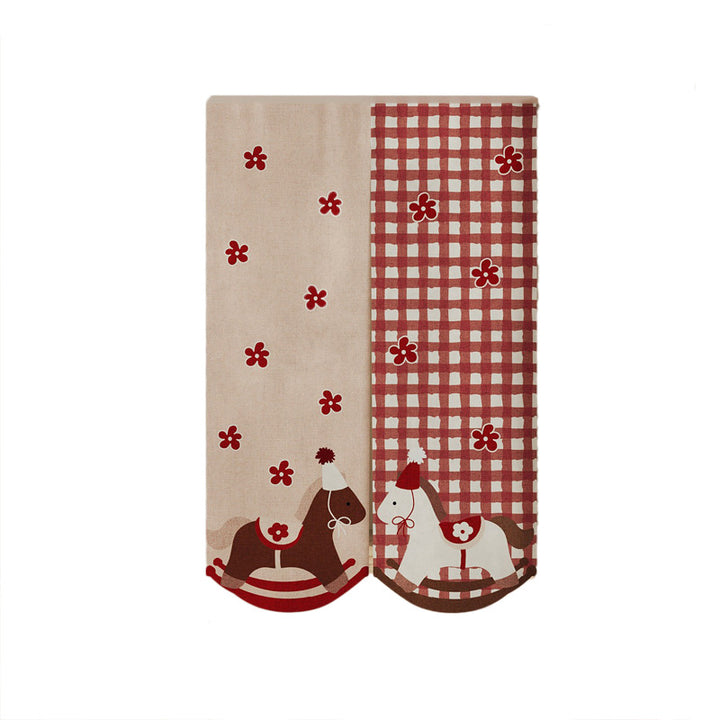 Kids' Split-Doorway Fabric Noren Curtain Panel with Playful Rocking Horse Print