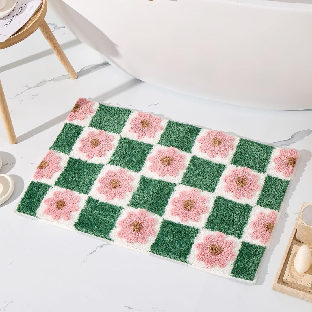 Floral Square Pattern Bath Mat