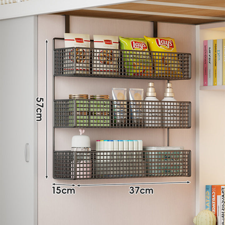 Wall-Mounted Grid Mesh Stacked Tiered Pantry and Bathroom Storage Baskets