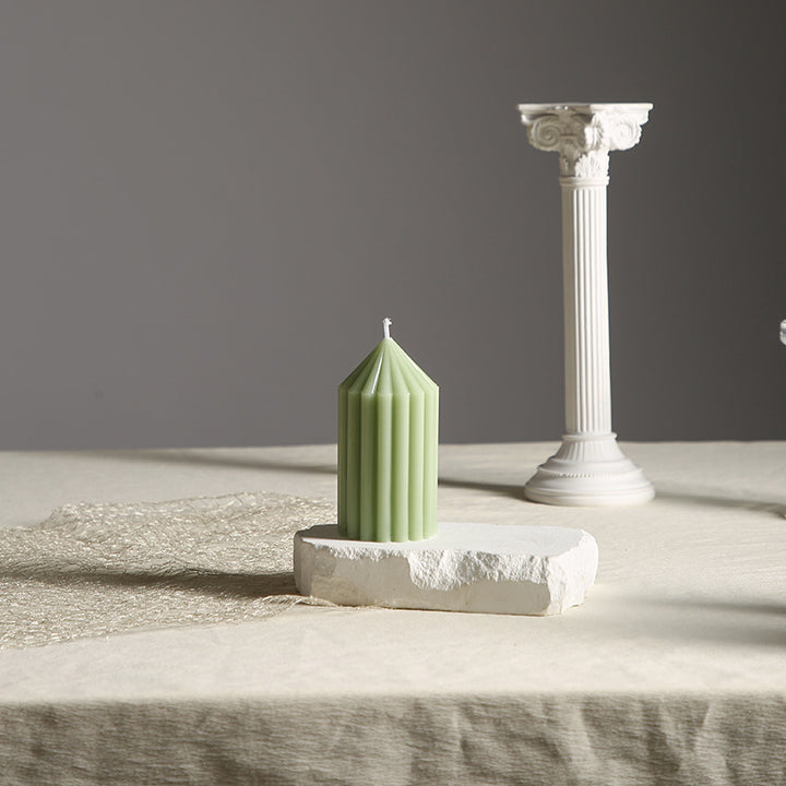 Vertical-Fluted Sculptural Pillar Candle with Pointed Faceted Top