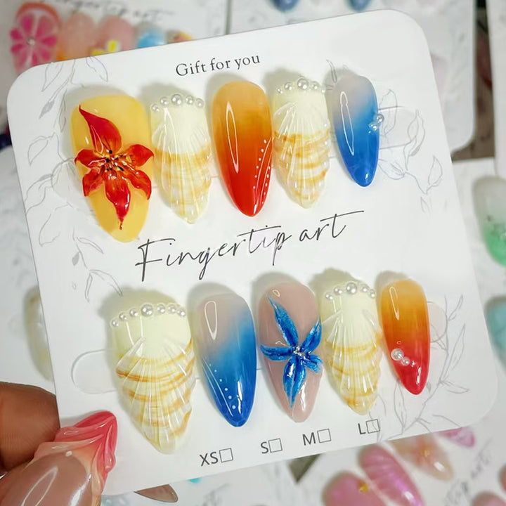 Artistic Shell-Themed Press-On Nail Art Set