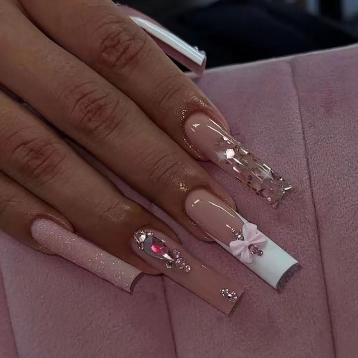 Decorative Press-On Nail Set with 3D Floral and Gem Accents Kalsten
