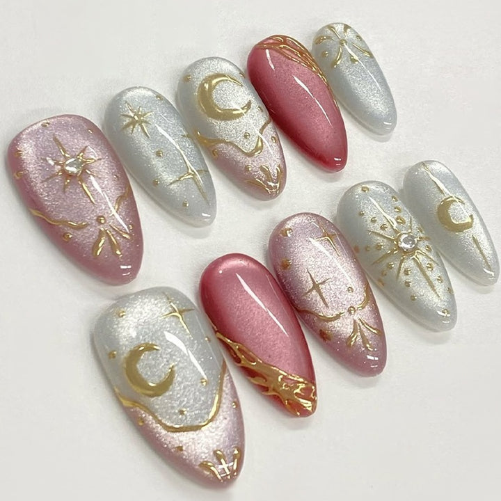 Artificial nail set with glamorous glitter and star accents Kalsten