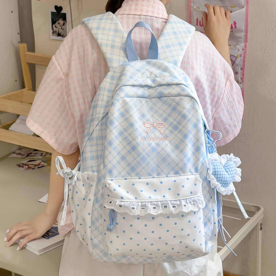 Playful Plaid and Polka Dot Backpack Kalsten