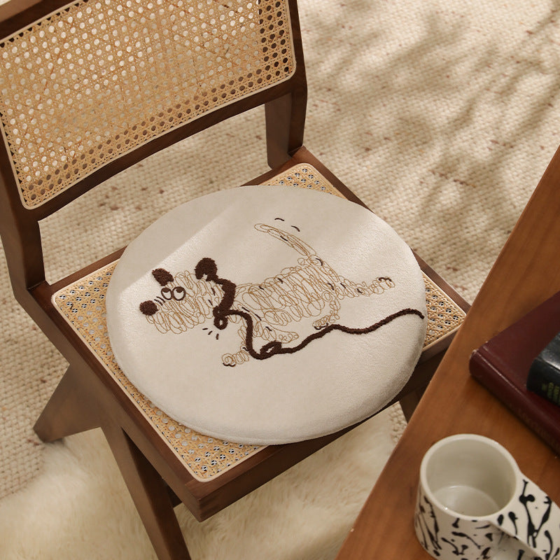 Round seat cushion with embroidered cat motif and soft microfiber cover Kalsten
