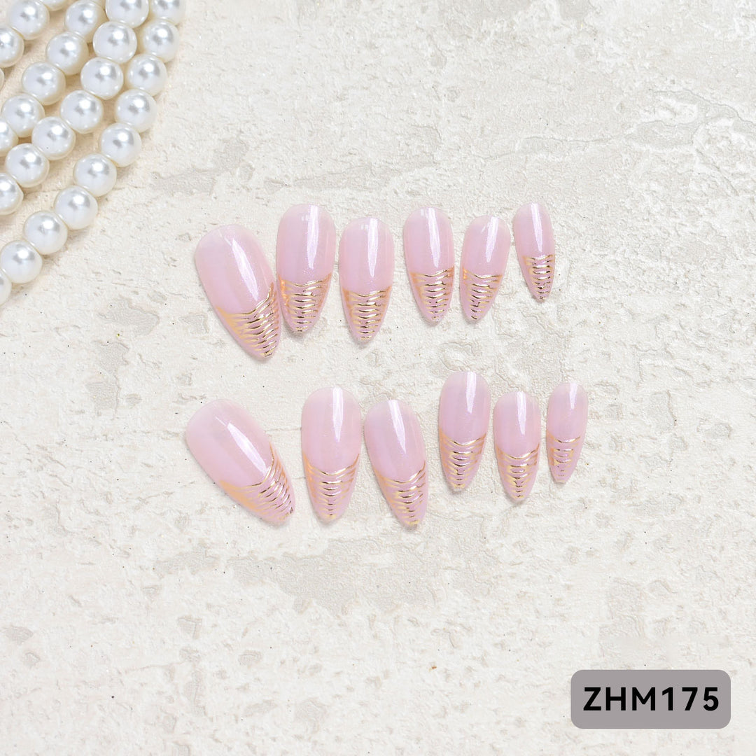 Artistic Press-On Nail Set with Cherry Blossom Design Kalsten