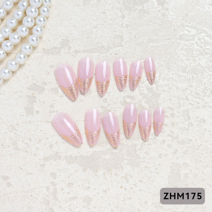 Artistic Press-On Nail Set with Cherry Blossom Design Kalsten