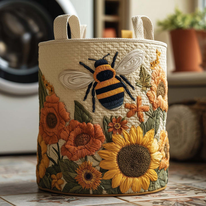 Quilted Decorative Laundry Storage Basket With Rope Handles Collapsible Fabric Organizer