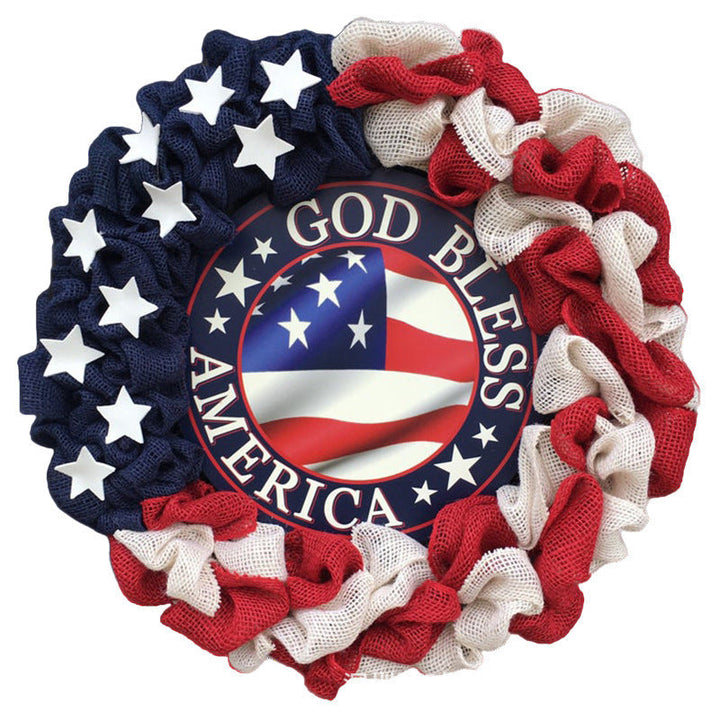 Unisex nan patriotic burlap ruffle wreath with printed God Bless America medallion Kalsten