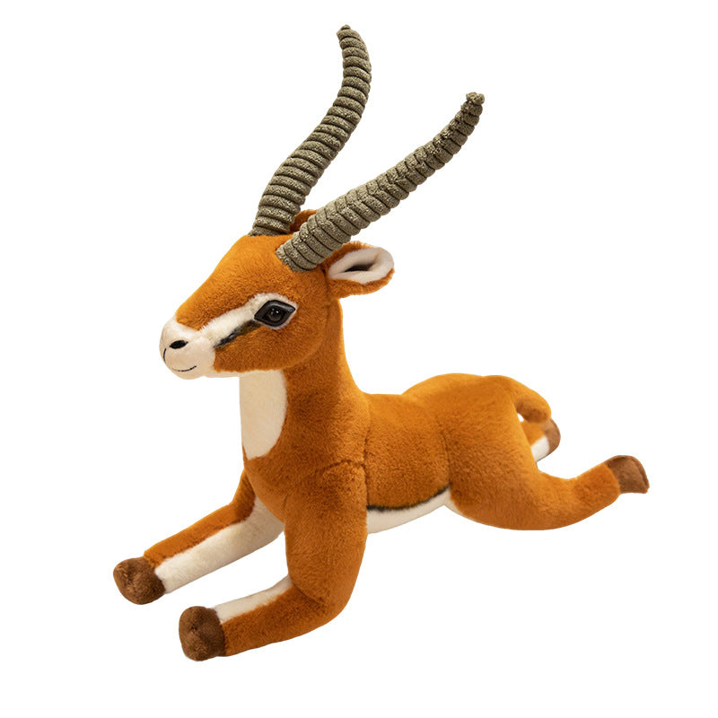 Life-Size Standing Antelope Plush with Ribbed Curled Horns and Poseable Legs Kalsten