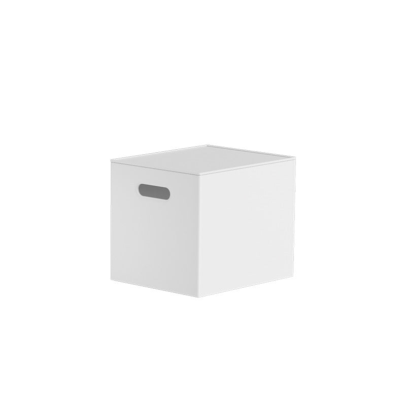Robust square storage box with removable lid and integrated handle openings