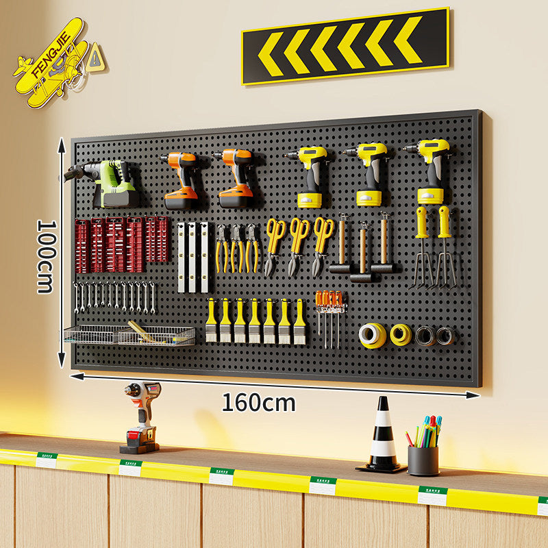 Wall-Mounted Perforated Metal Tool Pegboard Organizer with Magnetic Strip and Multi Hooks