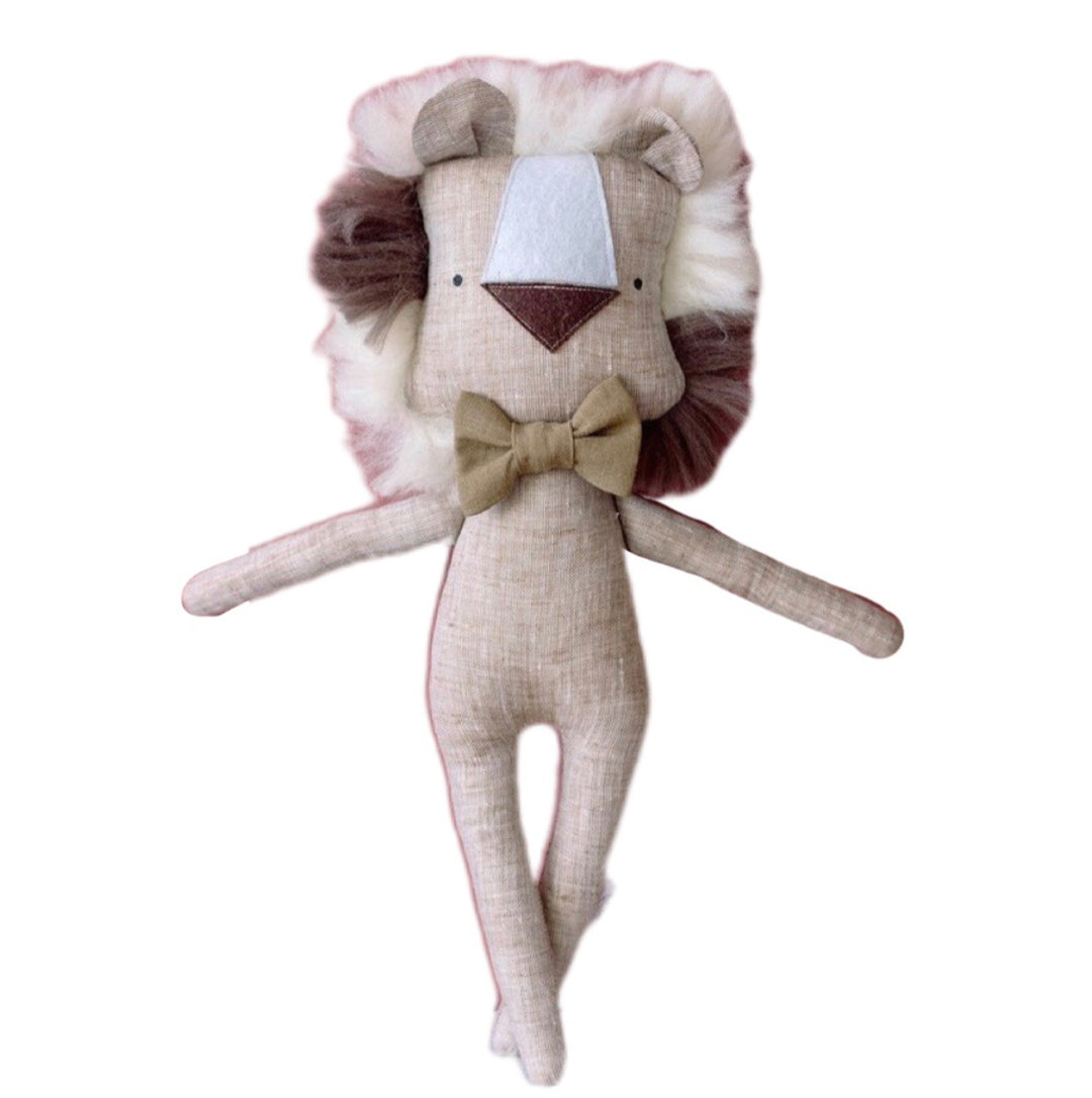 Handcrafted Linen Bear Plush Doll with Bow Tie