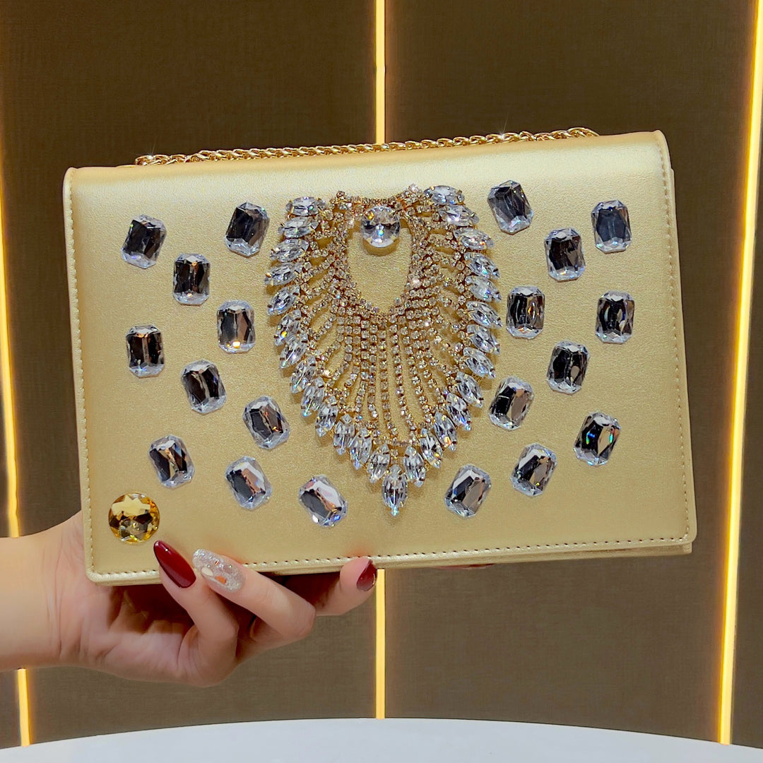 Decorative Crystal-Embellished Evening Clutch