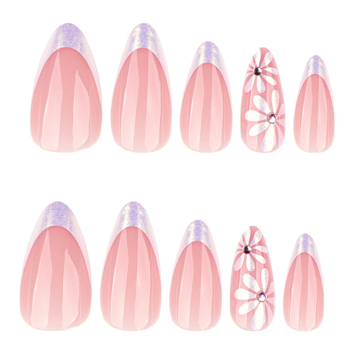 Elegant artificial nails with floral design and glitter embellishments Kalsten