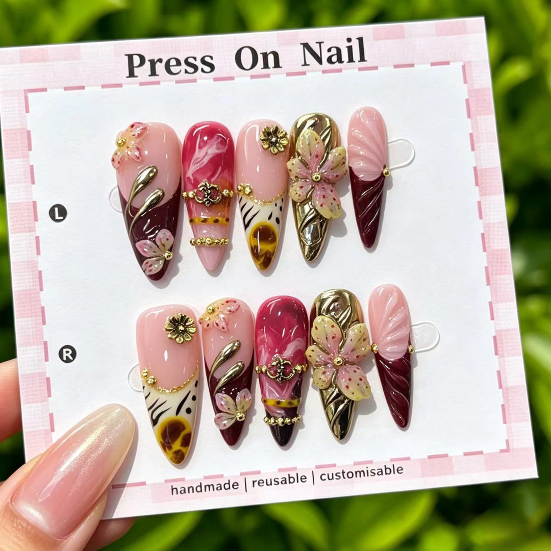 Artistic Cherry-Inspired Press-On Nails