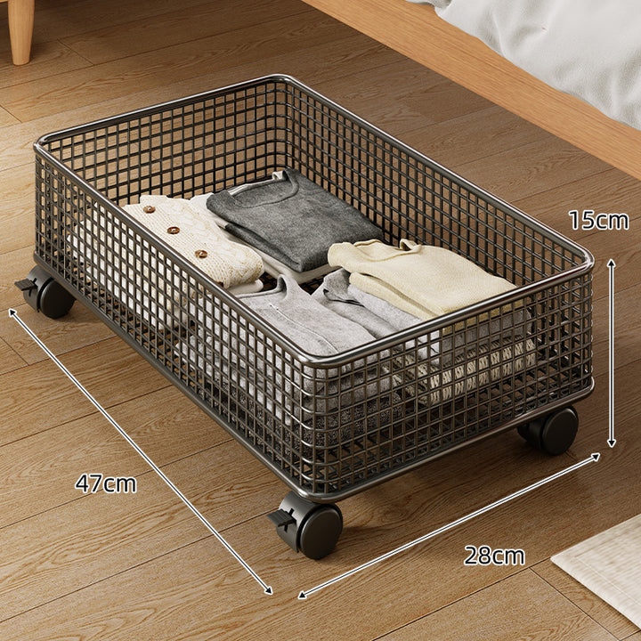 Low-Profile Metal Mesh Under-Bed Storage Basket