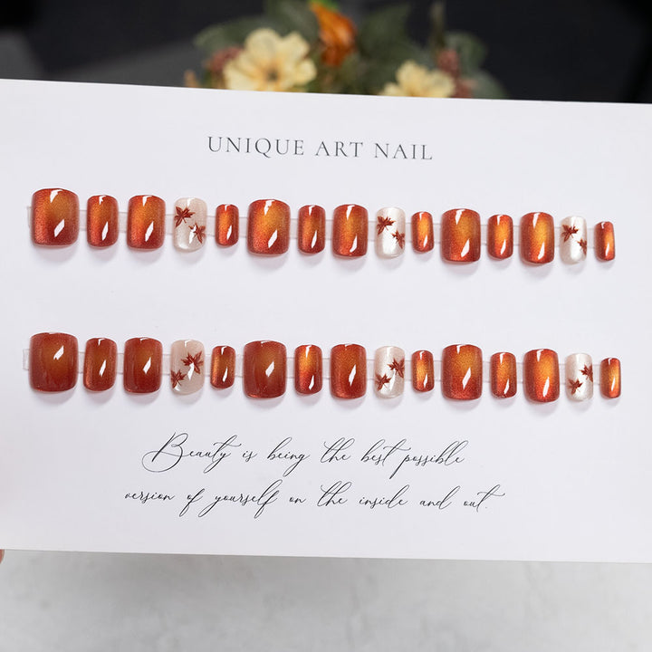 Autumn-Inspired Glossy Press-On Nail Set