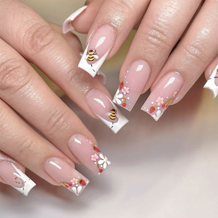 Decorative Floral Press-On Nail Art Set with 3D Flower Accents kalsten