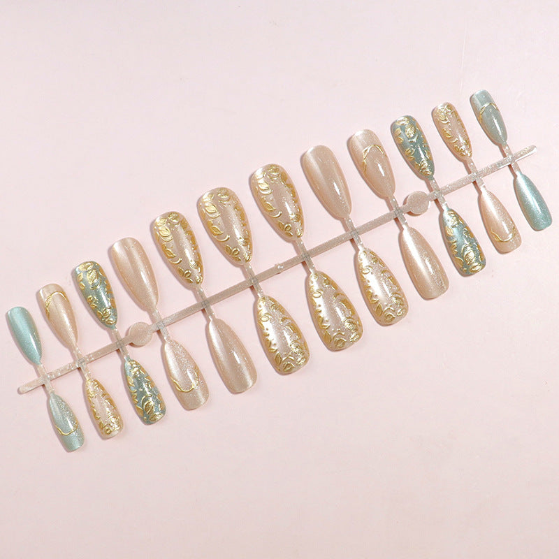 Artistic Stiletto Press-On Nail Set with Elegant Gold Accents Kalsten