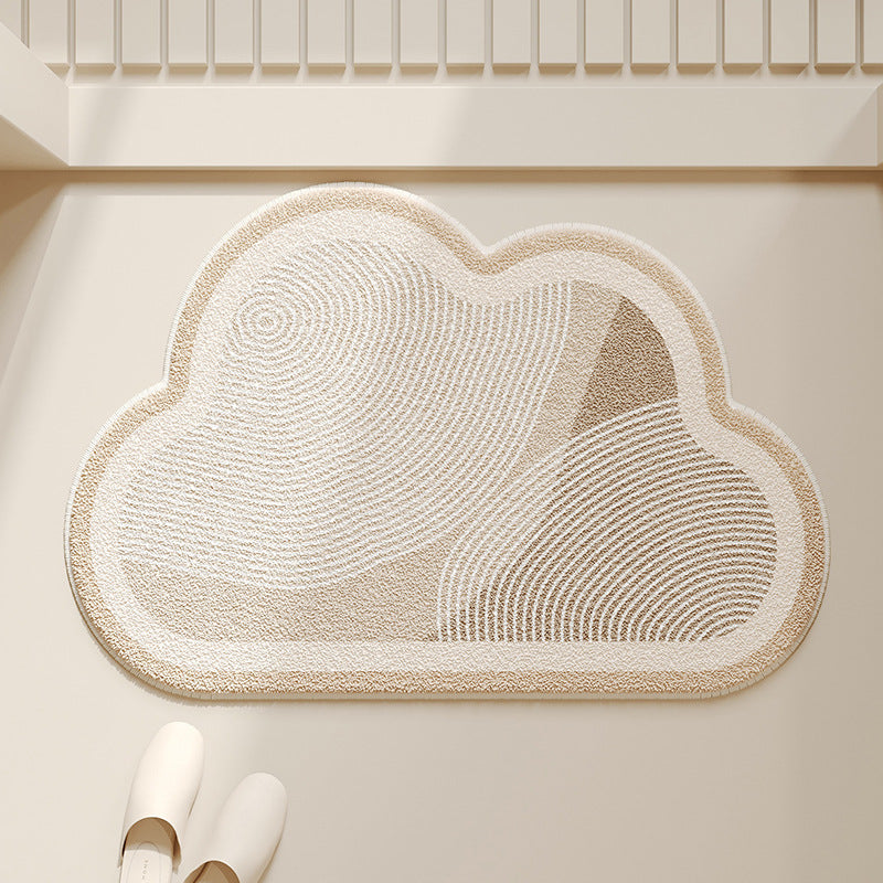 Cloud-Shaped Absorbent Microfiber Bath Mat with Anti-Slip Backing and Textured Concentric Pattern