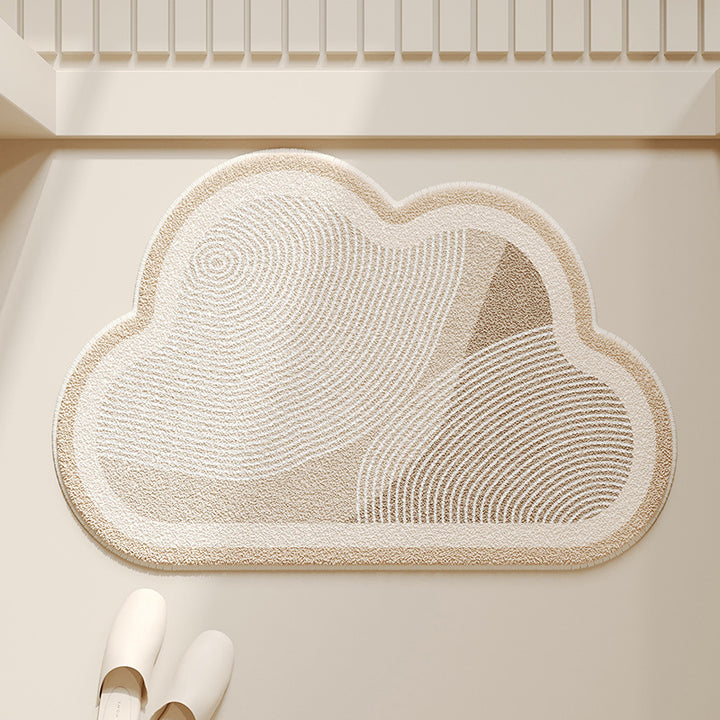 Cloud-Shaped Absorbent Microfiber Bath Mat with Anti-Slip Backing and Textured Concentric Pattern