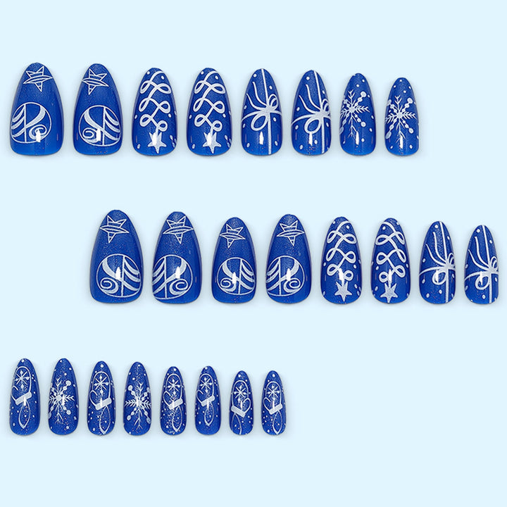 Artificial nails in festive winter design with glittering snowflakes and elegant decorations Kalsten