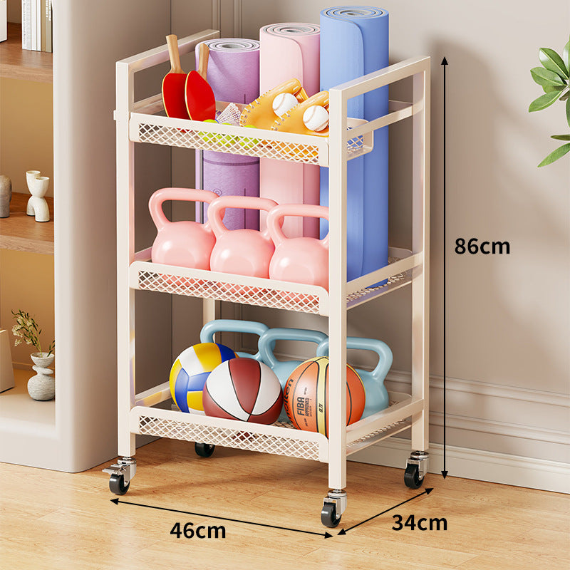 Rolling Three-Tier Metal Mesh Fitness Gear Organizer Cart with Locking Swivel Casters
