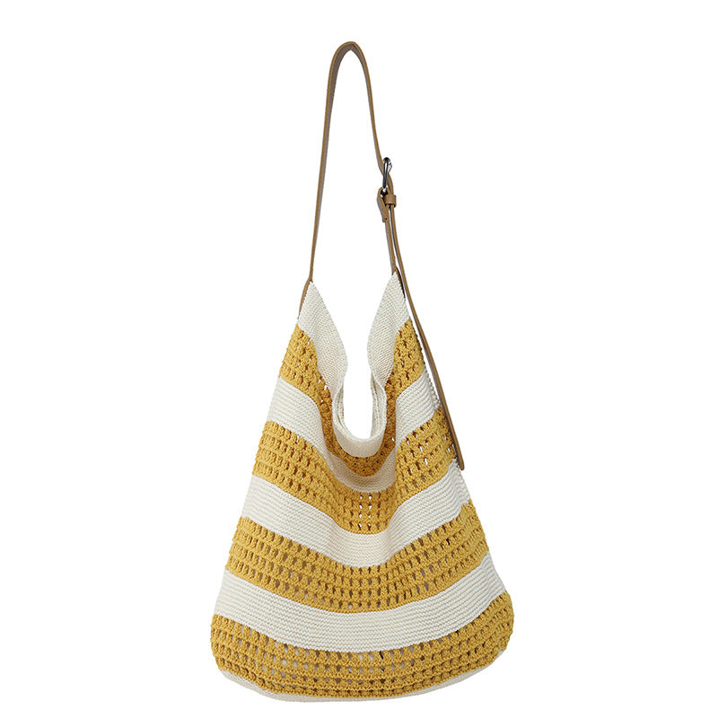 Striped Woven Slouchy Tote