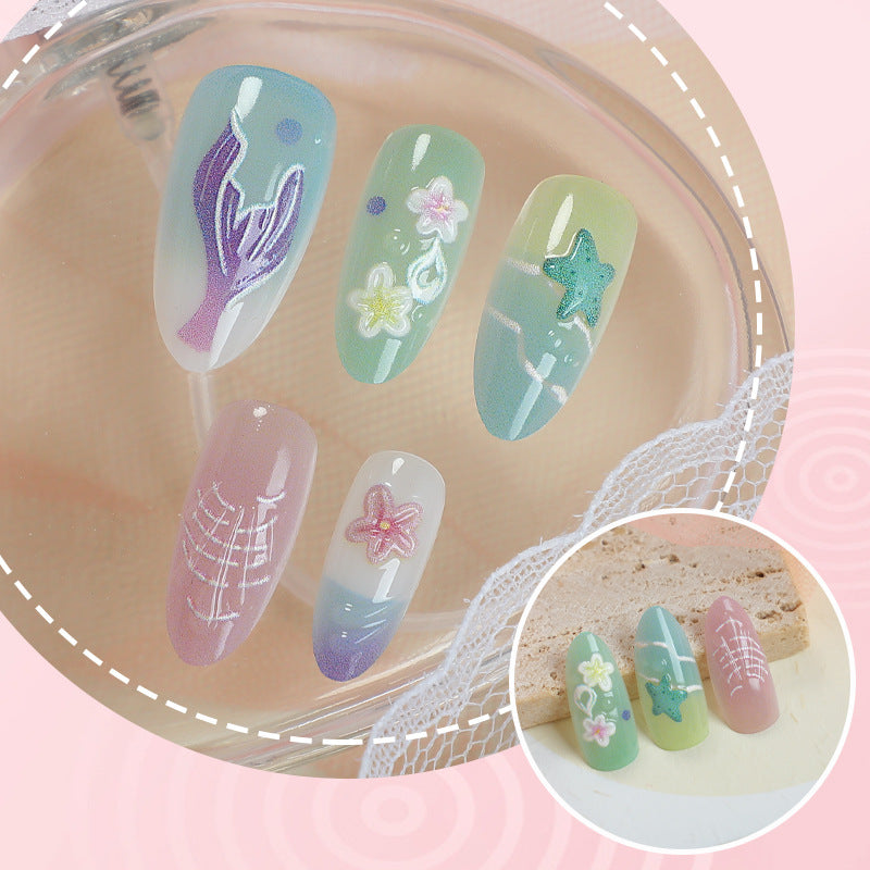 Mermaid-Themed Decorative Press-On Nails