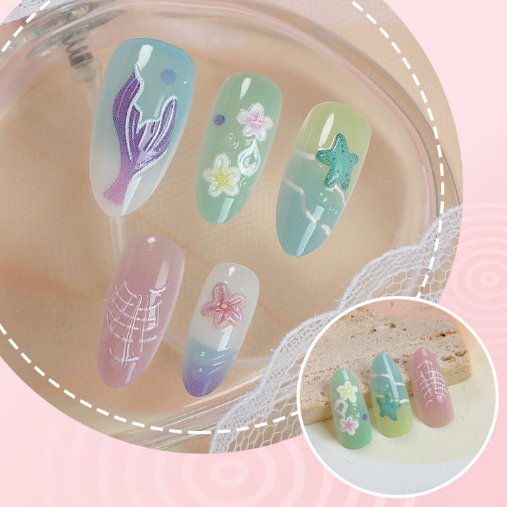 Mermaid-Themed Decorative Press-On Nails