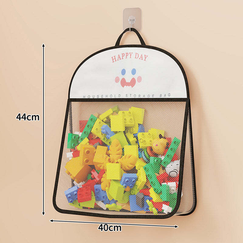 Wall-Mounted Breathable Mesh Toy Organizer with Hook