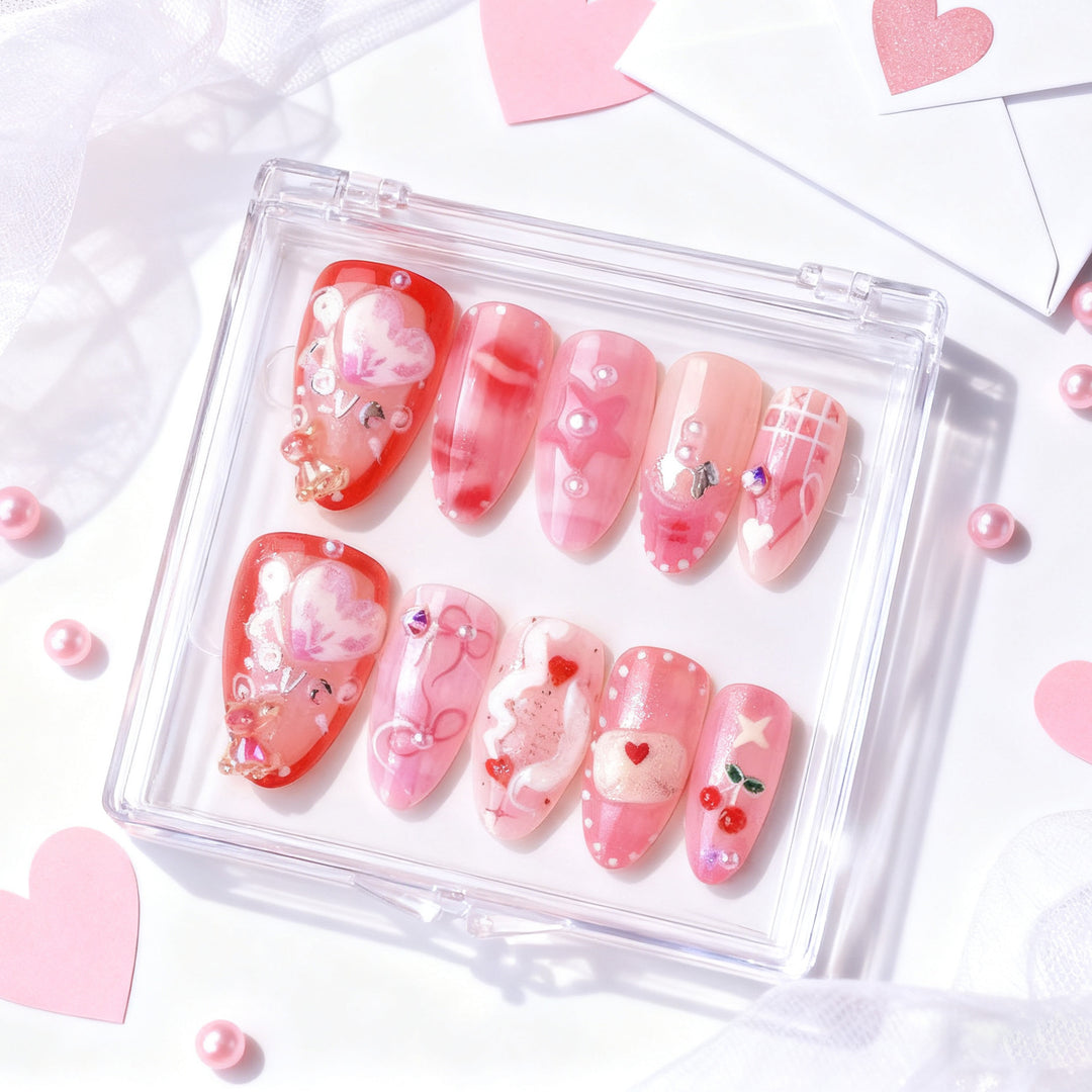 Decorative Heart-Themed Press-On Nail Set Kalsten