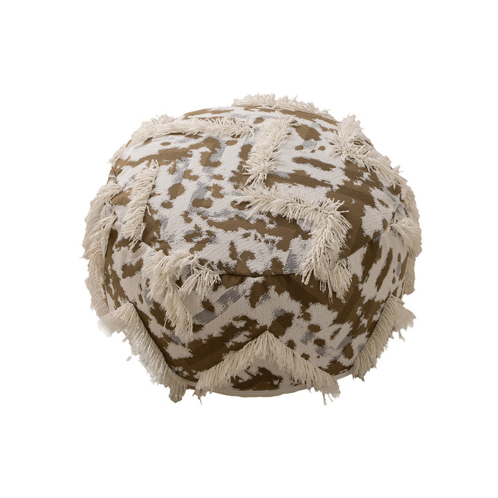 Beef woven seat pouf with boho tassels and textured tufted surface