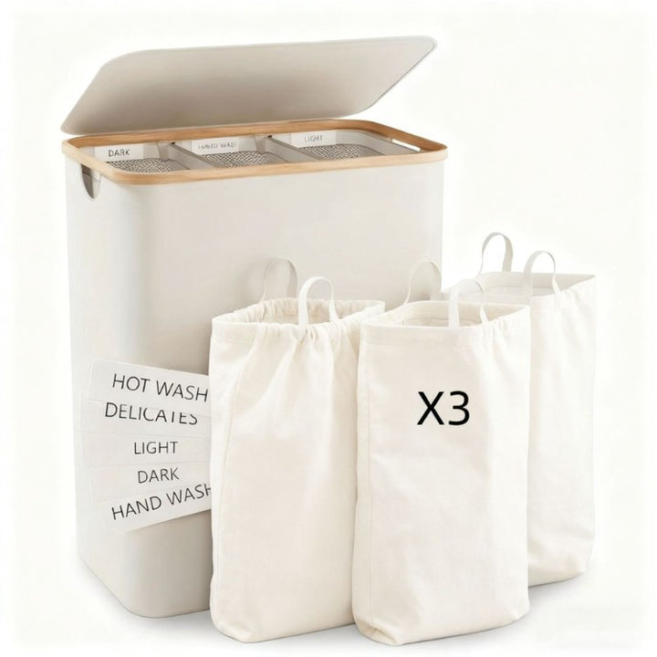 Laundry separation system with three compartments and removable inner pockets Kalsten