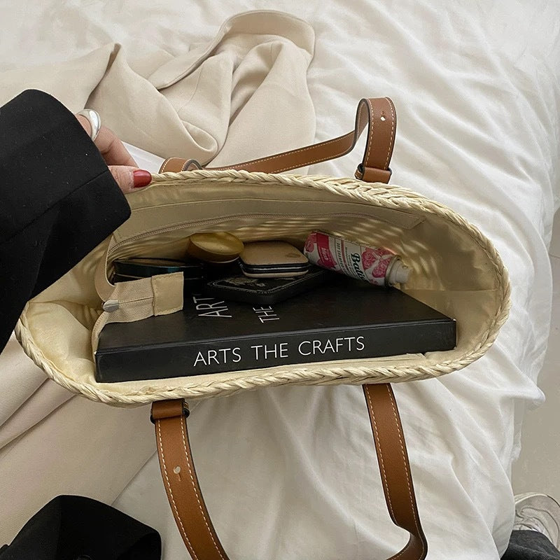 Basket bag with elegant leather handle Kalsten