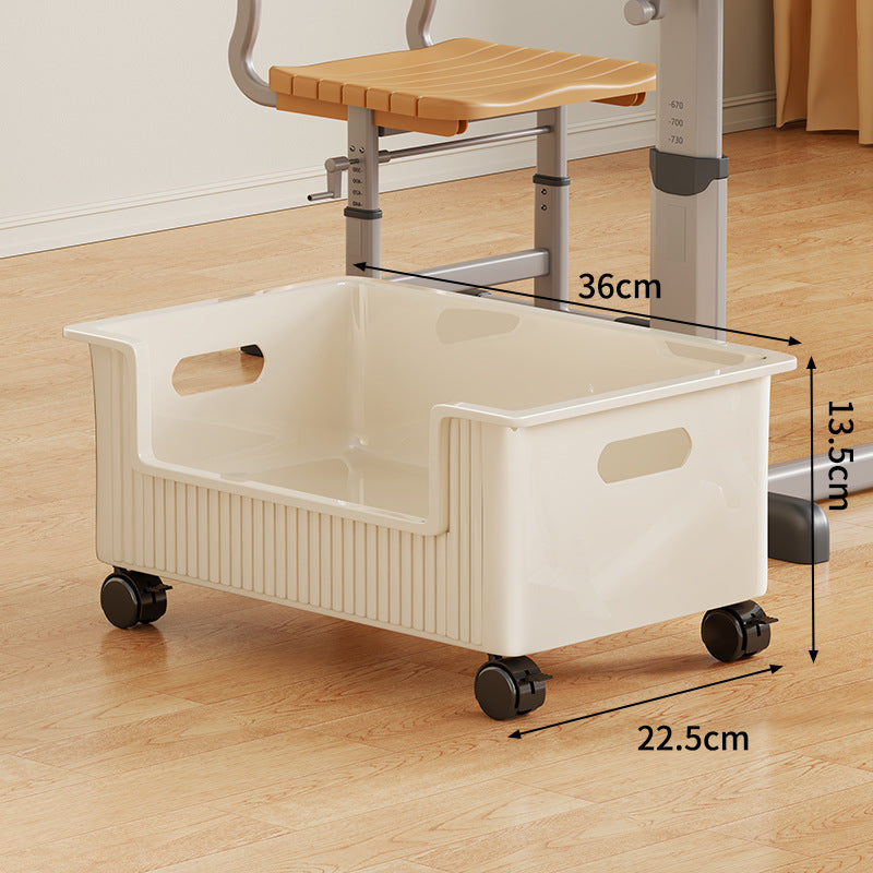 Low-Profile Wheeled Under-Desk Storage Bin with Cutout Handles