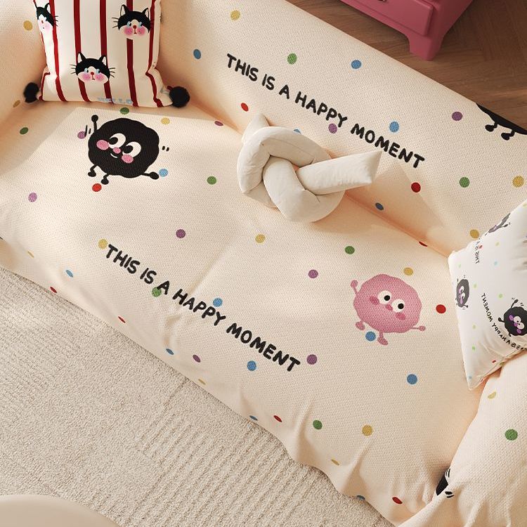 Stretch-Fit Cartoon-Print Textured Sofa Slipcover with Elasticized Corners