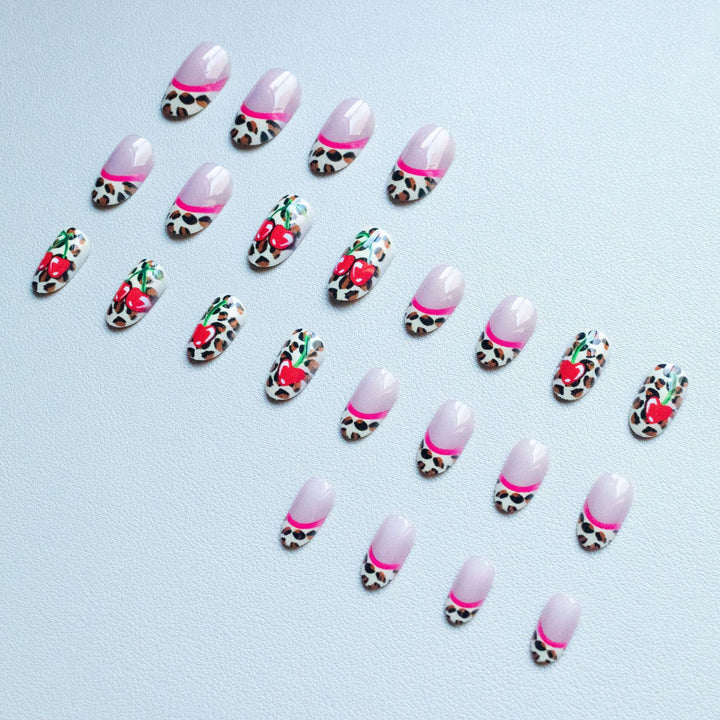 Artistic Leopard and Cherry Nail Art