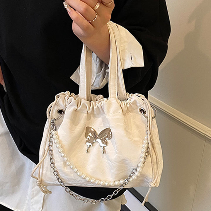 Elegant Pearl-Accented Mini Drawstring Handbag