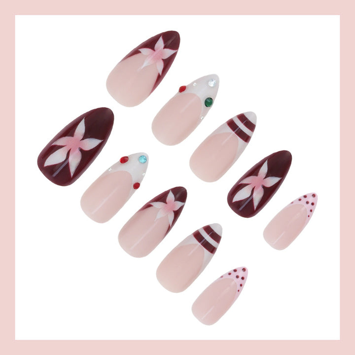 Artificial nail set with floral design and glitter accents Kalsten
