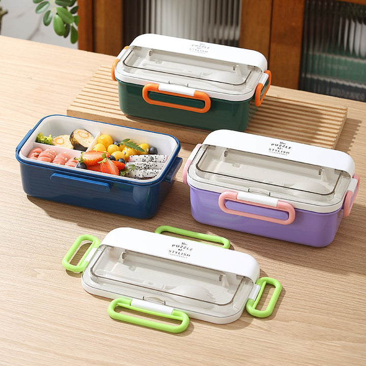 Multi-Compartment Lunch Box with Built-In Utensil Set