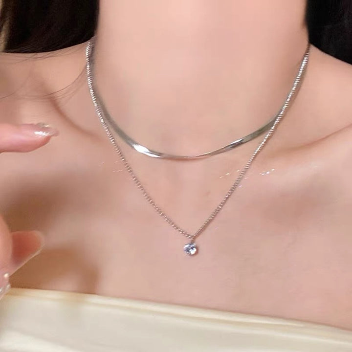 Layered Silver Choker and Pendant Necklace Kalsten