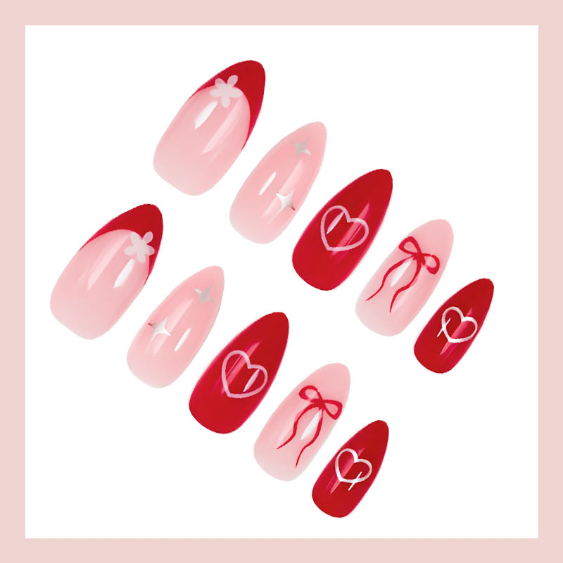 Artificial nail set with romantic hearts and bows Kalsten