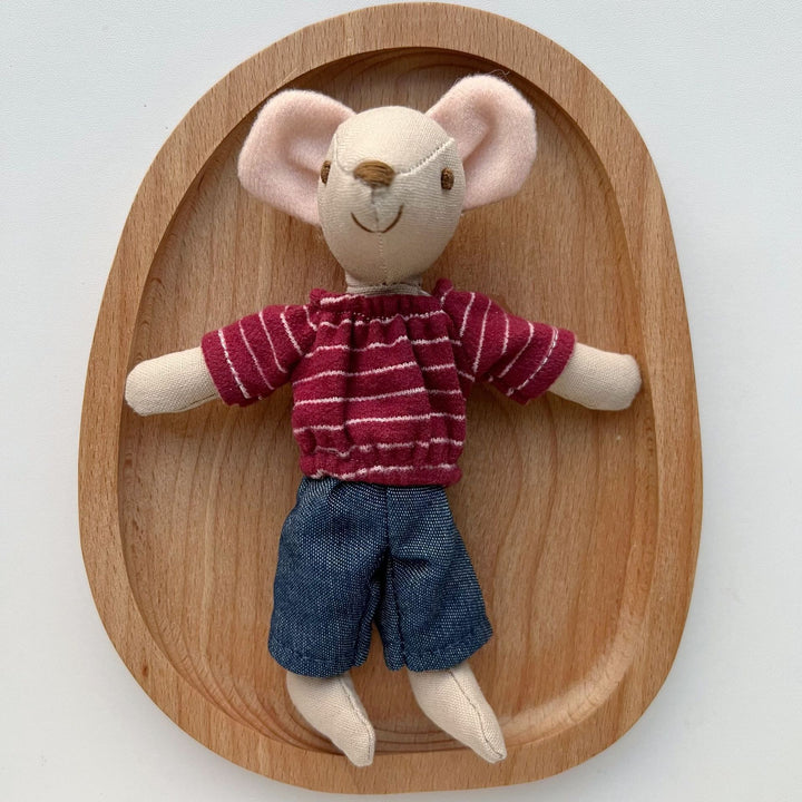Handcrafted Organic Cotton Bunny Doll with Linen Jacket and Plaid Shorts