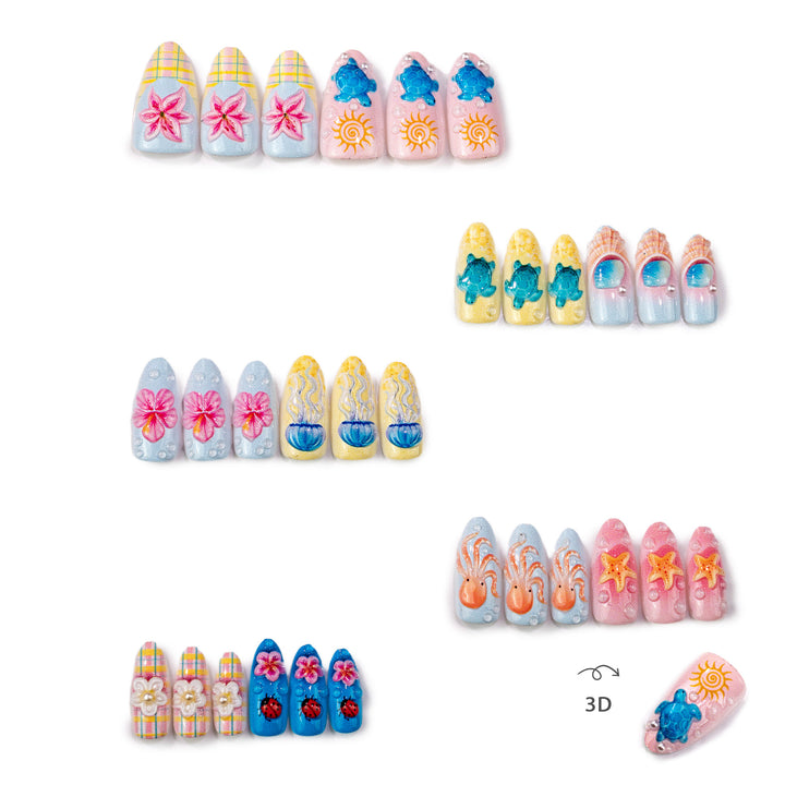 Tropical Ocean-Inspired Press-On Nail Art Set