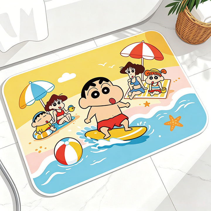 Playful Cartoon Beach-Themed Bath Mat
