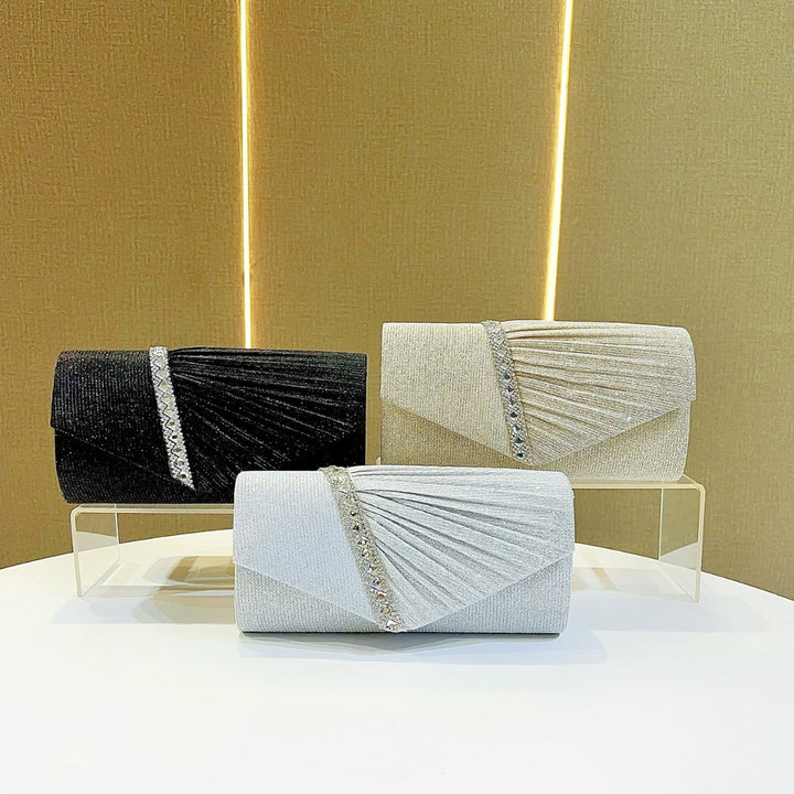 Pleated Evening Clutch Bag with Crystal Accent