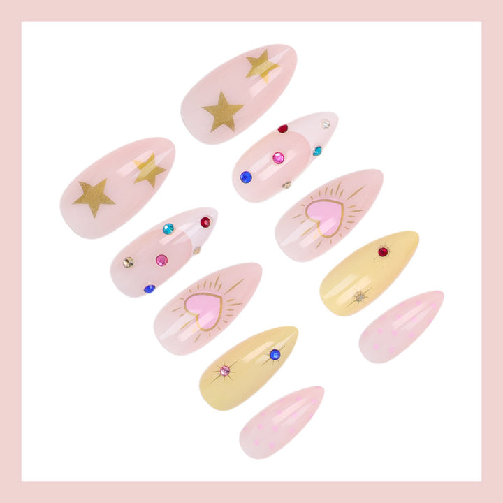 Acrylic nail set with stylish heart and star designs Kalsten