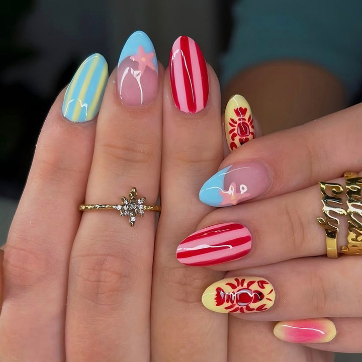 Acrylic nail set with floral pattern and creative designs Kalsten